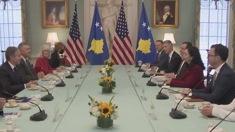 Secretary Antony J. Blinken, President of Kosovo Vjosa Osmani and Prime Minister of Kosovo Albin Kurti before the meeting - United States Department of State